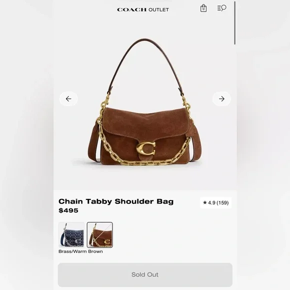 Coach Chain Tabby Shoulder Bag- Brass/Warm Brown - Picture 6 of 11